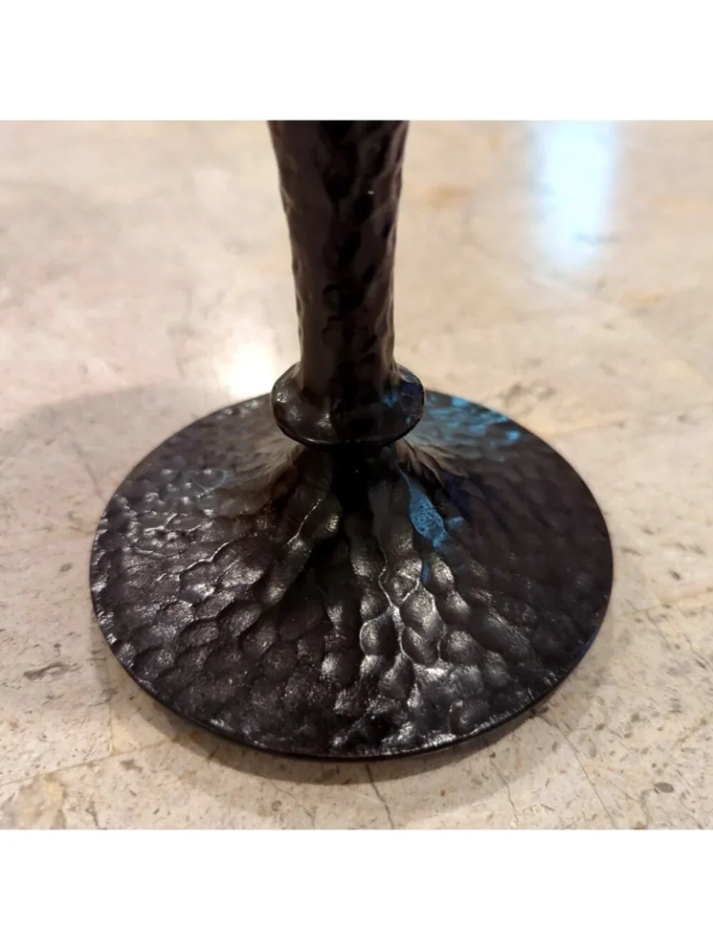 Pottery Barn 7in Hammered Pillar Candle Holder Heavy Black-lp